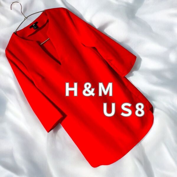 H&M ワンピース チュニック EUR38 US8 赤 美品 ワンピース 七分袖