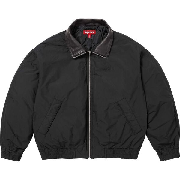 Supreme Leather Collar Utility Jacket L ブラック ジャケット ブルゾン MA-1