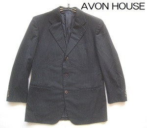 高級日本製!!エーボンハウス Avon House*3つボタンストライプ柄ウールジャケット・ブレザー 黒×グレー 92-78-170 実寸M