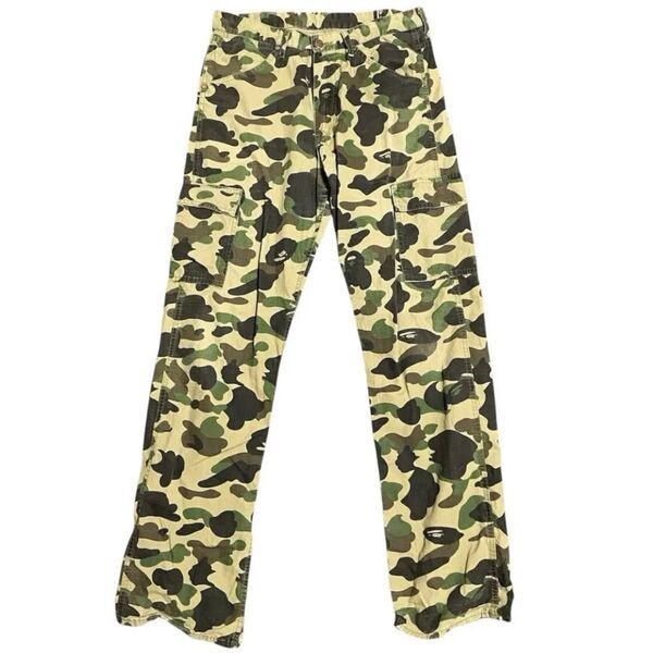 A BATHING APE 迷彩柄 ミリタリーパンツ ワイド Lサイズ カーゴ アベイシングエイプ カモ ズボン 古着 ラッパー
