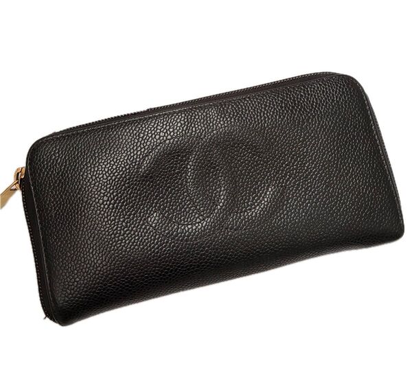 シャネル CHANEL キャビアスキン 財布 ラウンドジップ 長財布