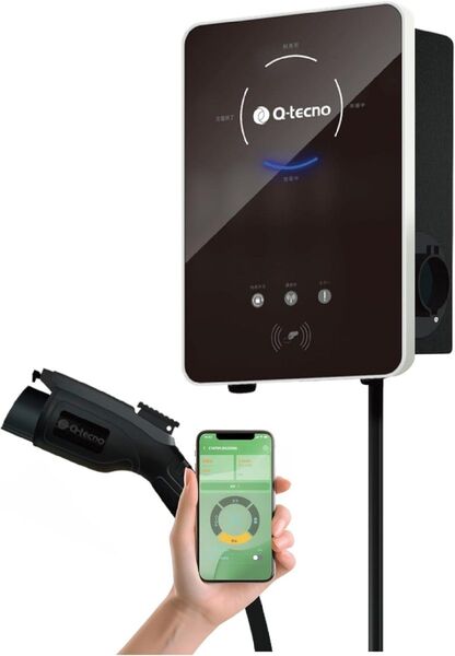 【6.0kW】EV充電器 スマホ操作 予約機能付 7.5mケーブル QEC-F-01 電気自動車用充電器 ケーブルフック付き