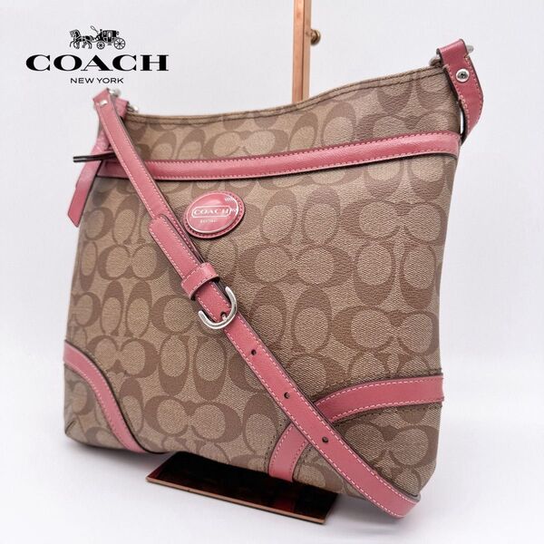 訳あり コーチ coach シグネチャー ショルダーバッグ 斜め掛け レザー PVC ピンク ブラウン