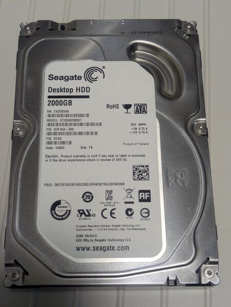 2.0TB HDD ST2000DM001 7200RPM Seagate 中古動作品 Barracuda SATA 注意判定②