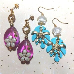 ハンドメイド ピアス or イヤリング 2点セット 南国風