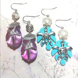 ハンドメイド ピアス or イヤリング 2点セット 海モチーフ 夏