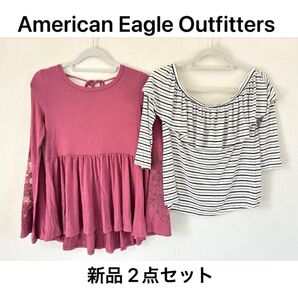 【新品M】アメリカンイーグルフレアスリーブ&オフショルダートップス2点セット カットソー