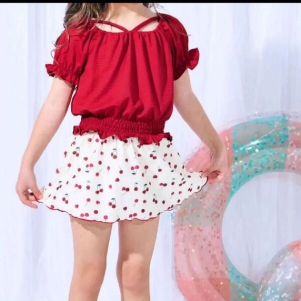 新品 アンパサンド 110cm セパレート水着 水着 女の子 キッズ チェリー さくらんぼ リボン 子供