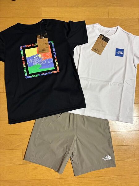 新品 ノースフェイス 140cm 半袖Tシャツ キッズ セット トップス 上下セット 半袖 Tシャツ ジュニア ショートパンツ