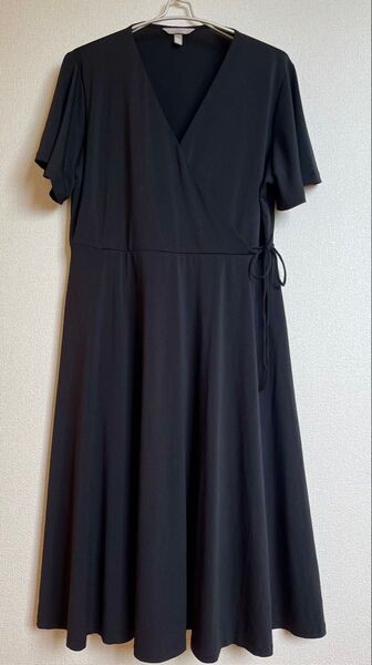 H&M ブラックワンピース XL カシュクール フレア Aライン 冠婚葬祭 フォーマル マタニティの方にも!