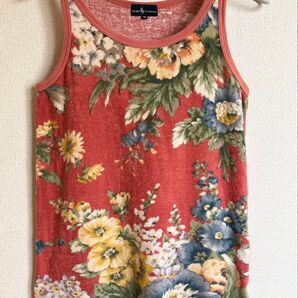 Ralph Lauren ノースリーブ 花柄 レッド M パイル生地 ラルフローレン POLO オンワード樫山