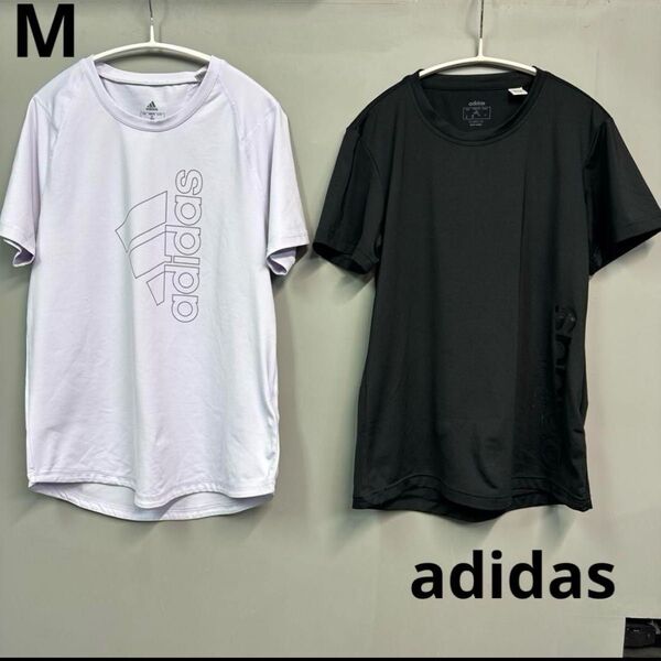 adidas スポーツ Tシャツ ウェア M トップス 半袖 速乾 黒 紫