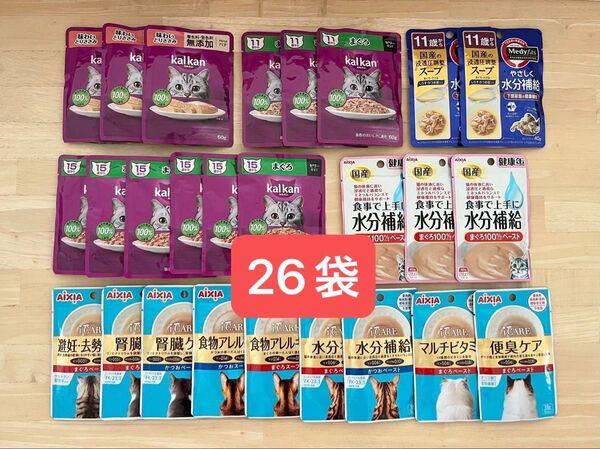 新品 猫 キャット ウェット フード 26個セット サンプル品 カルカン アイシア ペットライン 水分補給 いろいろ