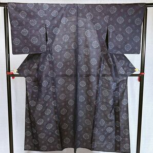 KS29 夏着物 単衣 花模様 紺色 ネイビー 激安 美品 正絹 匿名配送 着物 和装