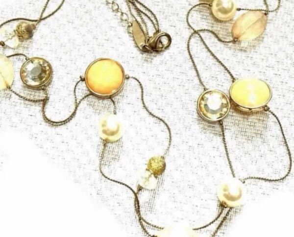 【昭和レトロ】キラキラ♪ラインストーンとビーズのロングネックレス レトロモダン アクセサリー/ペンダント/アクセサリー/古着屋