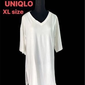 【UNIQLO/ユニクロ】ワイドスリーブ VネックロングTシャツ/5分袖/ゆったりシルエット/チュニック/ カットソー/Tシャツ