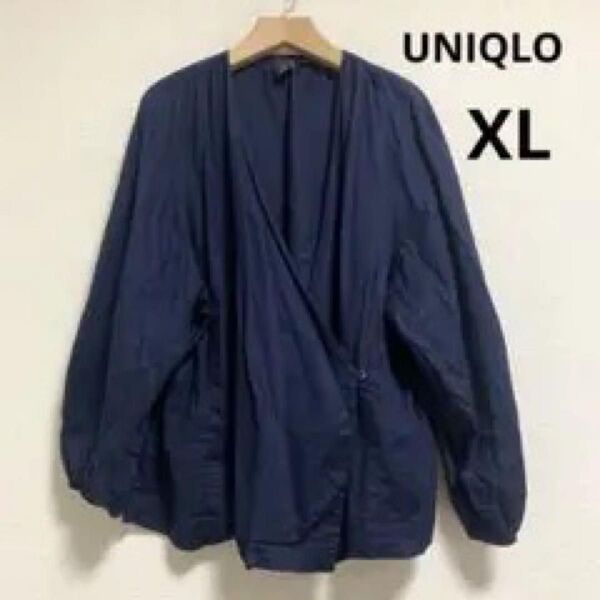UNIQLO ハナタジマ コットンブラウス レディース トップス ネイビー XL 長袖 春 秋