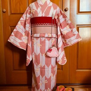 撫松庵 女の子用浴衣と帯 ポシェットとポンポネットの下駄のコーディネート 花火大会夏祭り夕涼み会