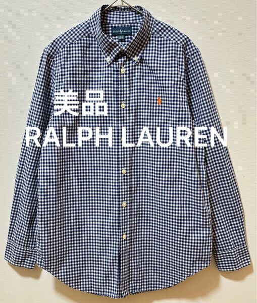 美品 RALPH LAUREN ラルフローレン ポニー刺繍 ギンガムチェック ボタンダウン長袖シャツ