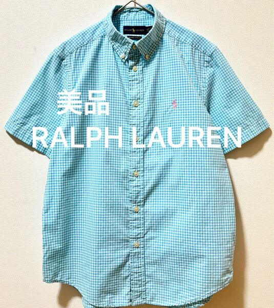美品 RALPH LAUREN ラルフローレン ポニー刺繍 ギンガムチェック ボタンダウン半袖シャツ