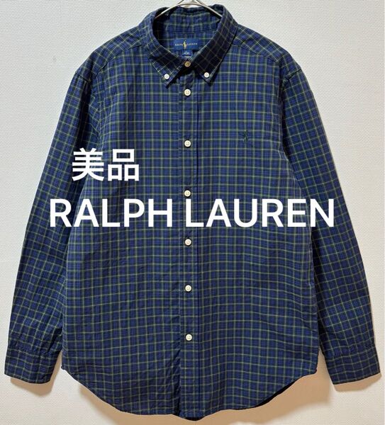 美品 RALPH LAUREN ラルフローレン 同系色ポニー刺繍 チェック長袖シャツ ボタンダウンシャツ
