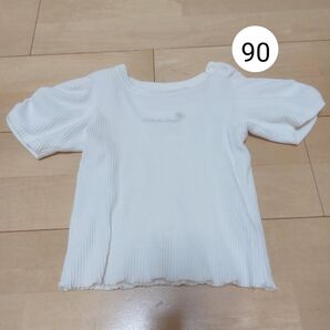 半袖 トップス 白 GU リブ 90 キッズ 子ども 子供 こども ジーユー トップス