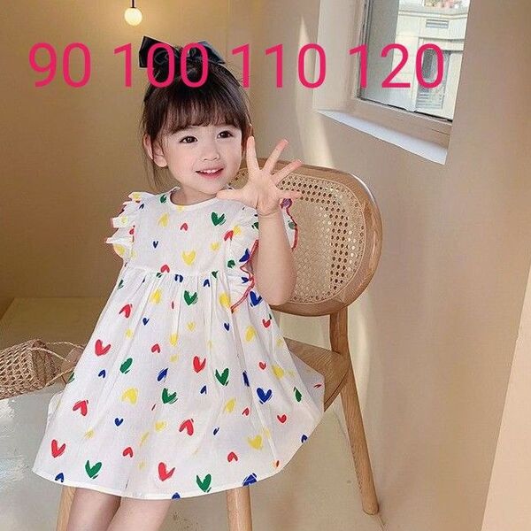 ハート キッズ かわいいフリルワンピース 韓国子供服 女の子 半袖p28 花柄 90 100 110 120