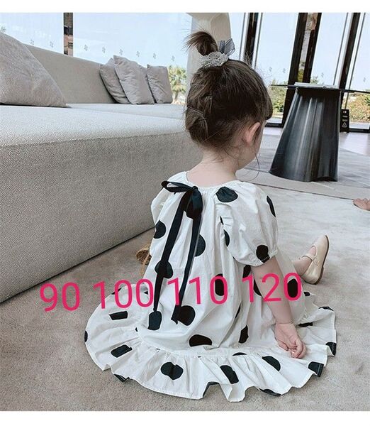 【大人気】バックリボンが可愛い水玉半袖ワンピース 韓国子供服 女の子 キッズp29 90 100 110 120