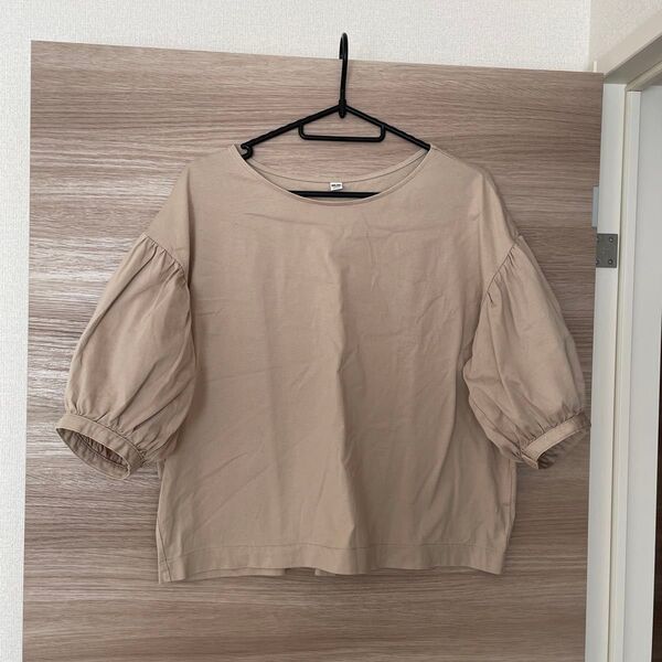 ユニクロ ランタンスリーブ Tシャツ カットソー ブラウス ボリューム袖 綿 ベージュ マーセライズコットン