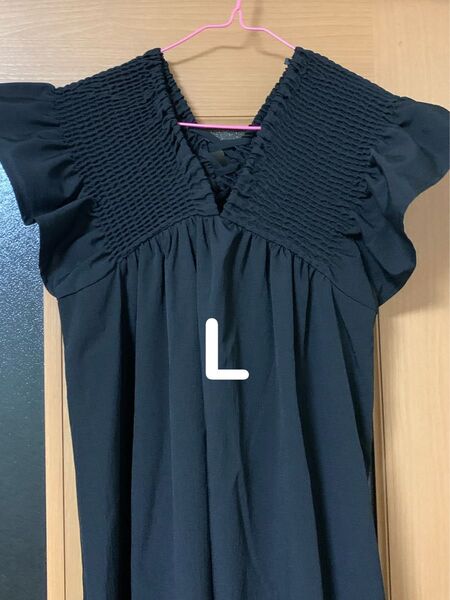 しまむら Gleeful 2way シャーリングワンピース ブラック Lサイズ