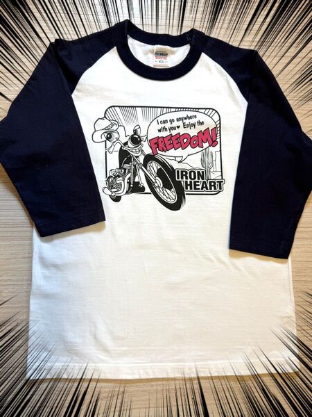 IRON HEART アイアンハート ラグランスリーブTシャツ アメコミ柄XS