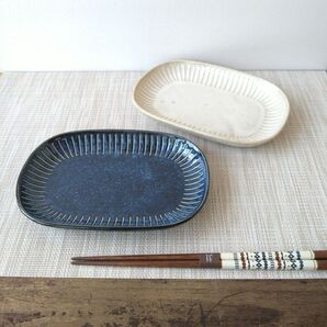 【2枚】新品 日本製 美濃焼 撥水十草 楕円皿 窯変 チタンマット ネイビー