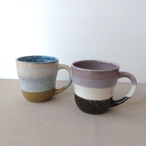 【ペア】新品 日本製 美濃焼 グレイズワークス コーヒー マグカップ グリーン パープル 箱入り