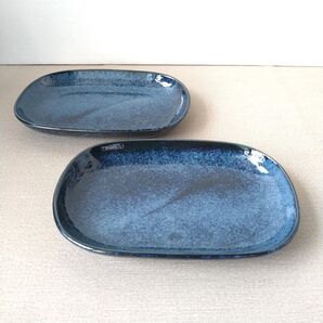 【2枚】新品 日本製 美濃焼 窯変紺 ネイビー 焼物皿 小判皿