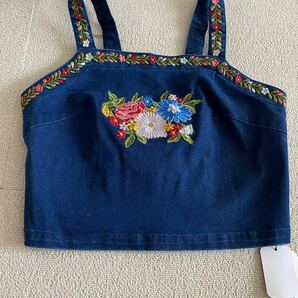 Dukkah レトロ刺繍デニムビスチェ