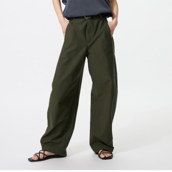 ユニクロ UNIQLO ジャージーバレルレッグパンツ オリーブ Sサイズ