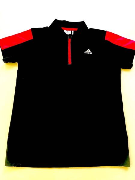 adidas UVケア ハーフジップ Tシャツ L黒/ピンク adidas ハーフジップ 半袖 アディダス