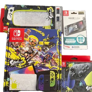 美品 Nintendo Switch 有機ELモデル スプラトゥーン3エディション プロコン、ケース、画面フィルム付
