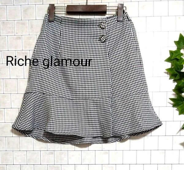 良品【Riche glamour☆リシェグラマー】オールシーズン用チェック柄フレアスカート M 黒系 膝上 姫系 地雷系