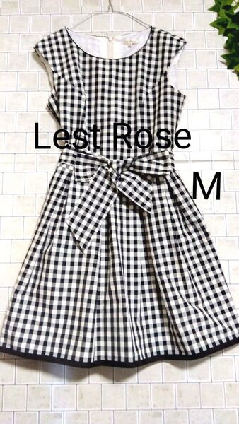 ●セール限定価格●【L‘est Rose☆レストローズ】ギンガムチェック柄 ノースリーブワンピース ウエストリボン付き M 黒系