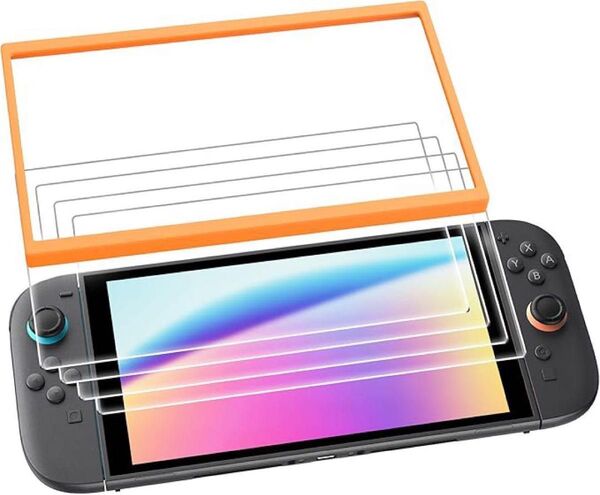 4枚入り Switch 2 ガラスフィルム 専用ガイド枠付き 貼り付け簡単
