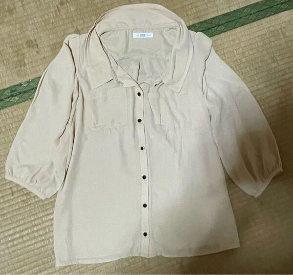 LOWRYS FARM ベージュ ボタン付き七分袖ブラウスシャツ Lサイズ 春夏