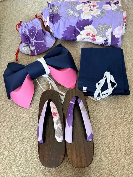 新品未使用 夏 花火 浴衣 5点セット パープル
