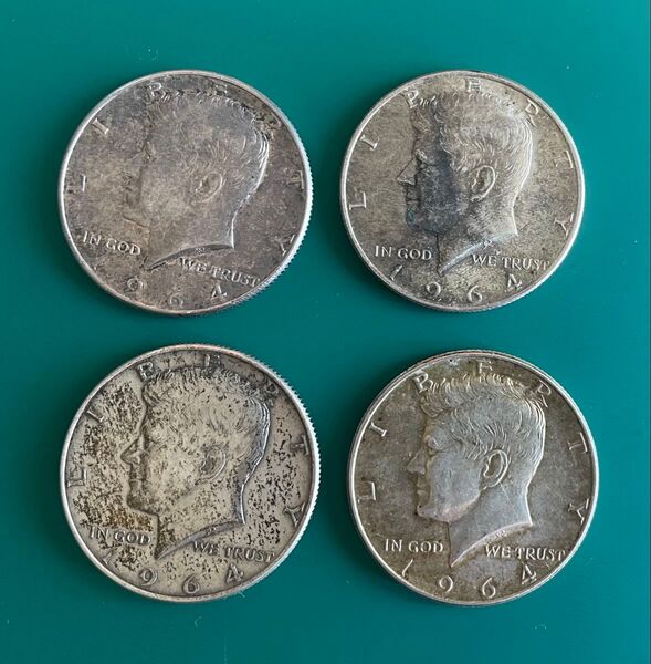 1964年 ケネディハーフダラー銀貨 4枚 アメリカ リバティコイン 50セント銀貨