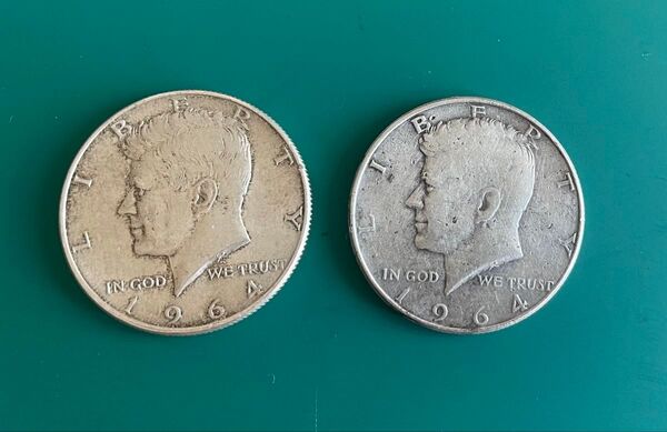 1964年 ケネディハーフダラー銀貨 2枚 アメリカ リバティ 50セント銀貨 硬貨