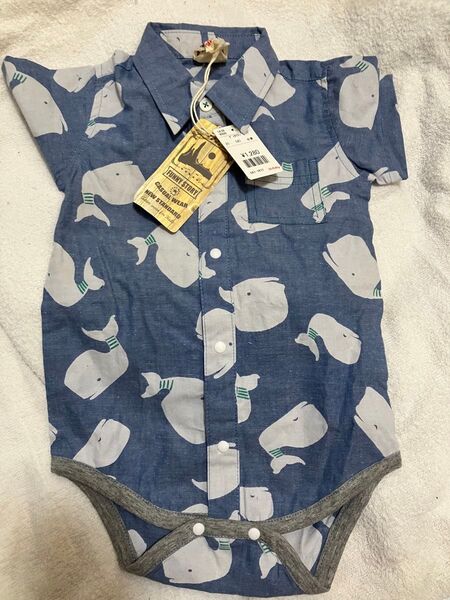 新品 Funny Story ロンパース クジラ柄 80 ネイビー