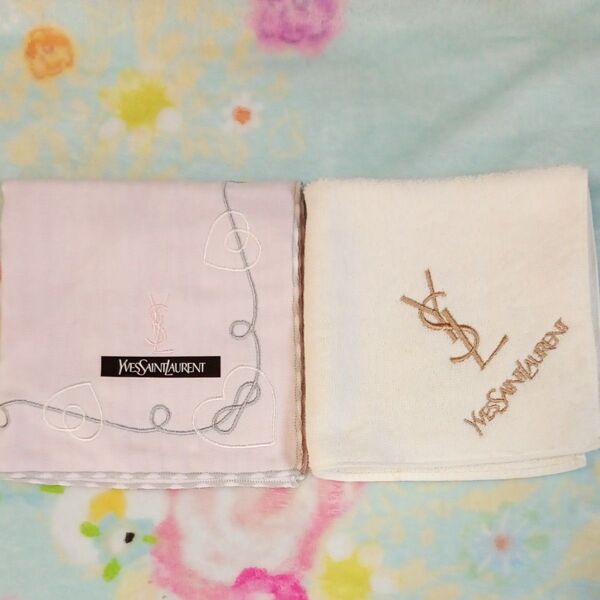 新品未使用 イヴサンローラン Yves Saint Laurent ガーゼハンカチ&タオルハンカチセット ブランドハンカチ