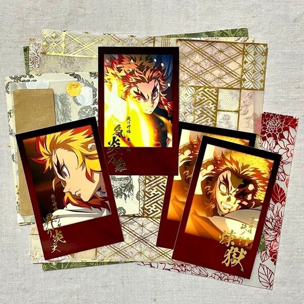鬼滅の刃 ufotable DINING 無限列車編4周年記念ダイニング 全「呼吸」箔押しチェキ風ブロマイド 煉獄杏寿郎 4点