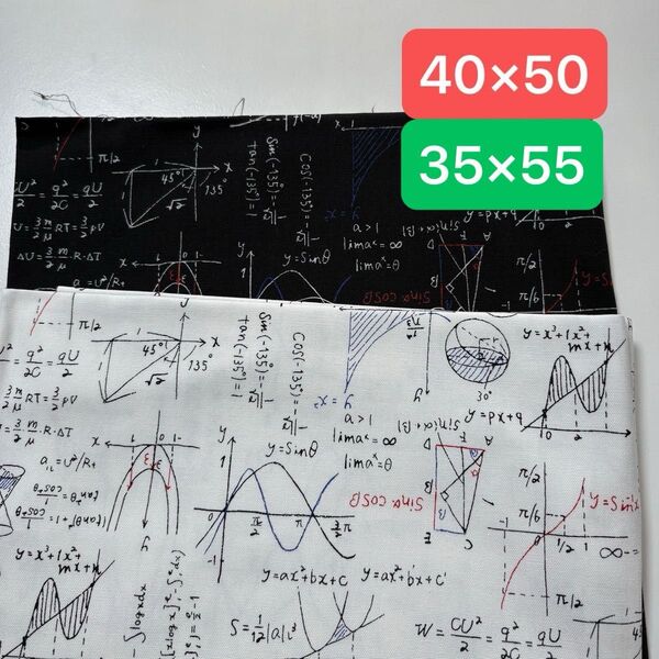 【2枚】小学校ランチョンマット40×50cm 数学 ブラック ホワイト 35×55可能