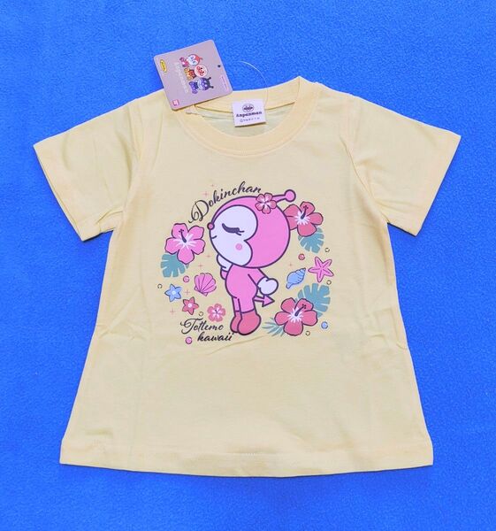 100cm 新品 アンパンマン ドキンちゃんハイビスカス柄半袖Tシャツ イエロー
